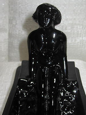 Art Deco nymph card desk tray ashtray soap dish in black amethyst all glass USA
