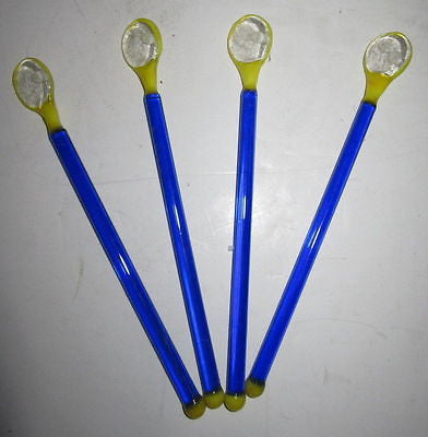 (4 PCs) TENNIS Raquets Lead Crystal Glass Cocktail Sticks Stix Drink StirreRS