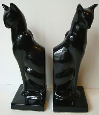 Frankart Sitting Cat Bookends, Art Deco  Moderne in Black finish  a pair USA