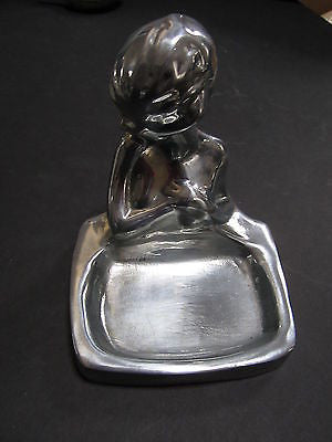 Frankart Art Deco Nymph Card, Desk Tray, Ashtray in Polished Aluminum metal