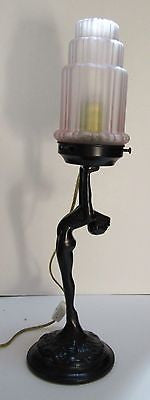 Frankart Art Deco Standing LAMP with Up Stretched Arms in a Black Finish & glaSS
