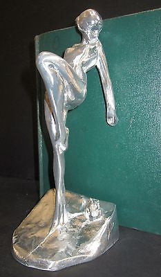 Frankart Nymph with Frog Bookends Art Deco in unfinshed aluminum 10" Tall a pair