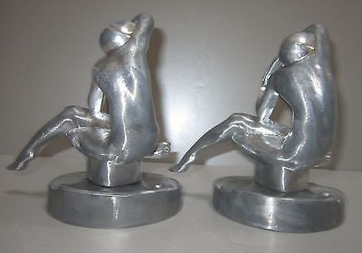Frankart Nymph Kneeling Bookends Art Deco Unfinished Aluminum Metal a pair USA