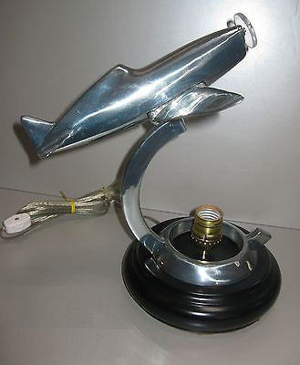 WWII Style Fighter Airplane Art Deco Lamp with a Crackled Glass Globe- Aluminum