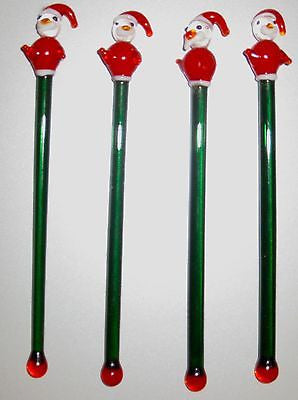 4 pcs SANTA CLAUS crystal glass swizzle sticks cocktail stirrers drink stix
