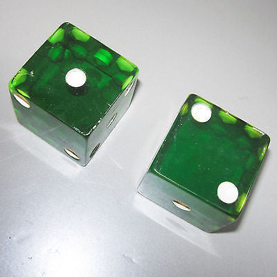 Bakelite Catalin large green dice 1-1/2" by 1-1/2" 130 grams a pair Katalin USA