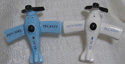 El Al Airlines Collectable Salt & Pepper Shakers S & P Ceramic Tel Aviv New York
