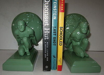 Frankart Style Atlas Male Bookends Art Deco-Very Heavy, all Green- GAY IntereST