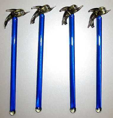 4 pcs Dolphin mammal fish lead crystal  set of 4! glass cocktail sticks stix