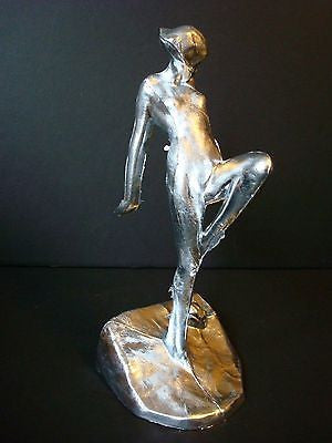 Frankart Nymph with Frog Bookends Art Deco in unfinshed aluminum 10" Tall a pair