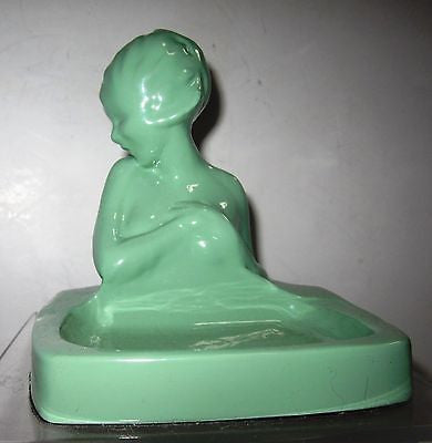 Frankart Art Deco Nymph Card  Desk Tray  Ashtray in GREEN  all metal