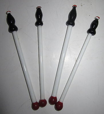 4 pcs Coca Cola style lead crystal glass cocktail sticks stix drink stirrers