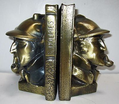Sherlock Holmes bookends a pair antique brass finish Arthur Conan Doyle USA