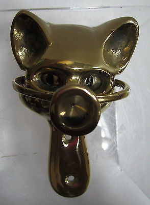 Cat kitten retro winking eyes door knocker in solid brass 1970's