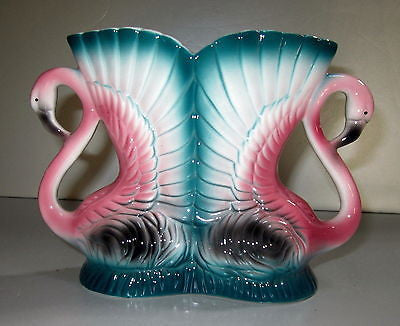 Flamingo  a double flamingo vase old ceramic  5" tall