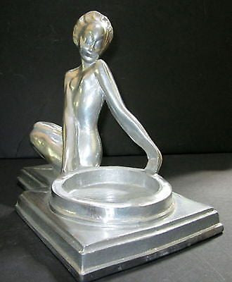 Frankart Art Deco Fish Face Nymph Table Lamp in Aluminum unfinished base USA