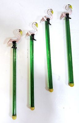 4 pcs Flamingo lead crystal glass cocktail sticks stix drink 4 stirrers