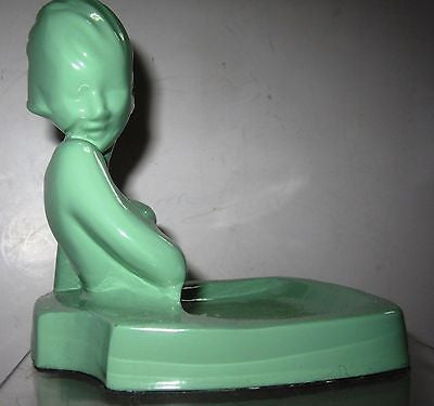 Frankart art deco nymph card desk tray ashtray in green all metal USA