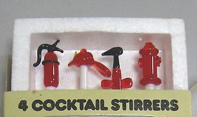 4 PCs Fire Fighter fireman,axe lead crystal glass cocktail sticks stix stirrer