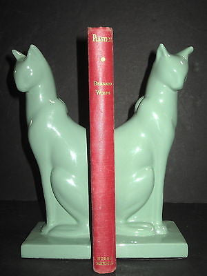 Frankart Sitting Cat -Bookends -Art Deco Greenie finish Aluminum metal a paIR