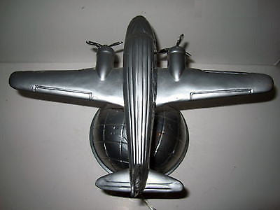 DC-3  AIRPLANE over the  Earth Base Table Lamp  ART DECO all aluminUM