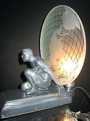Frankart Style Art Deco Atlas an Earth Shade Lamp Aluminum Glass Gay Iinterest