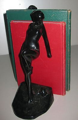 Frankart Nymph with Frog Bookends, Art Deco in Black,10" Tall- metal, a paIR