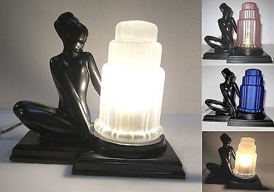 Frankart Art Deco Fish Face Nymph Table Lamp s- BLACK,in Aluminum+glaSS