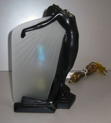 Frankart Butterfly Nymph in  Black Art Deco Table Lamp metal and glaSS