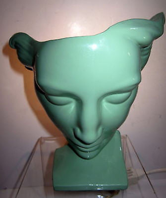 Frankart Art Deco Nymph Face Table Lamp in a Greenie finish  all Aluminum metAL