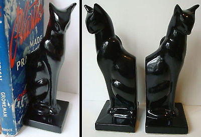 Frankart Sitting Cat Bookends, Art Deco  Moderne in Black finish  a pair USA