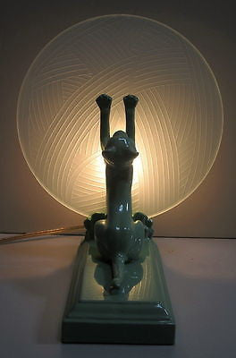 FRANKART style Art Deco cat kittenLamp USA greenie finish metal and glass USA