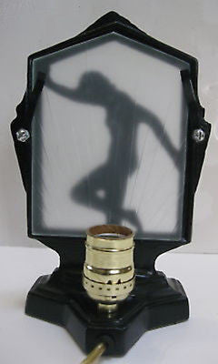 Frankart Style Flapper Nymph Art Deco in Black Lamp in metal & glaSS