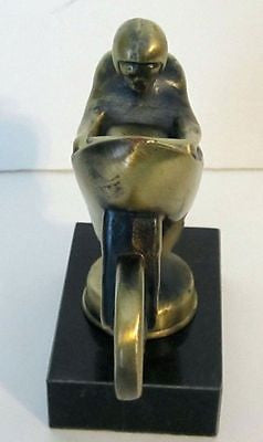 Racing  driving  motorcycle hood ornament or mascot brass statue made in the USA