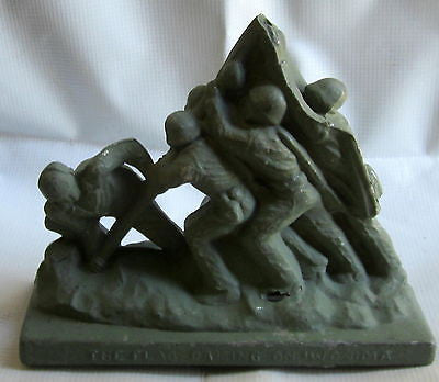 WWII USMC Iwo Jima monument statue green patina metal with hole made in the USA