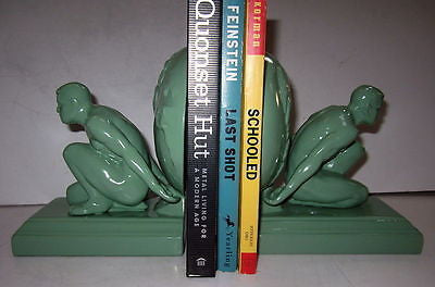 Frankart Style Atlas Male Bookends Art Deco-Very Heavy, all Green- GAY IntereST
