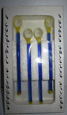 (4 PCs) TENNIS Raquets Lead Crystal Glass Cocktail Sticks Stix Drink StirreRS