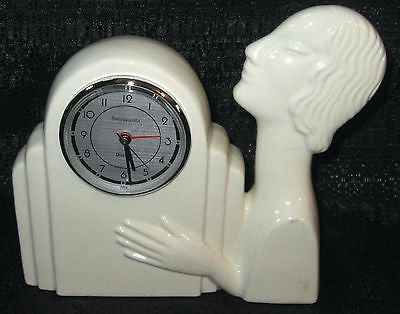 Nymph Art Deco White Ceramic Alarm Quartz Clock  Old -Japanese