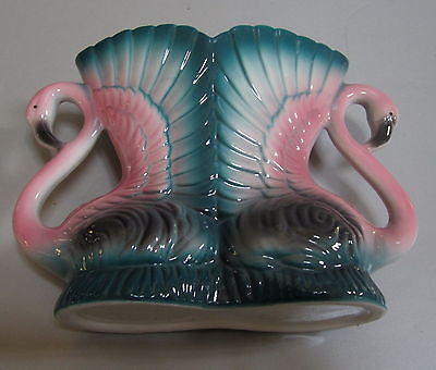 Flamingo  a double flamingo vase old ceramic  5" tall