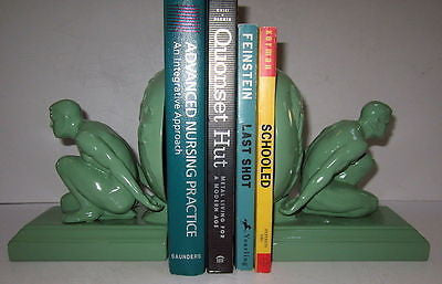 Frankart Style Atlas Male Bookends Art Deco-Very Heavy, all Green- GAY IntereST