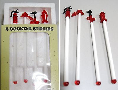 4 PCs Fire Fighter fireman,axe lead crystal glass cocktail sticks stix stirrer