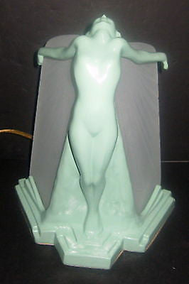 Frankart Butterfly Nymph Greenie Art Deco Table Lamp Metal and glaSS