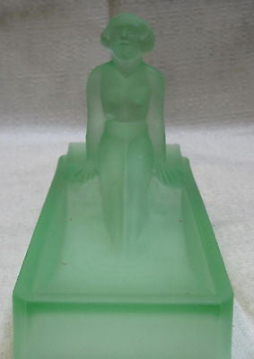 Art Deco nymph card desk tray ashtray soap dish depression green all glass USA