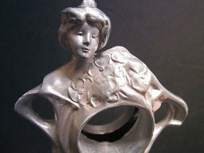 Art Nouveau Huge Nymph Deco Mantle Clock Case vintage all Aluminum No movement