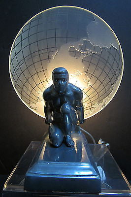 Frankart Style Art Deco Atlas an Earth Shade Lamp Aluminum Glass Gay Iinterest