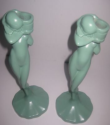 Frankart Nymphs Art Deco standing nude Candlesticks Greenie  Alumininum,a paIR