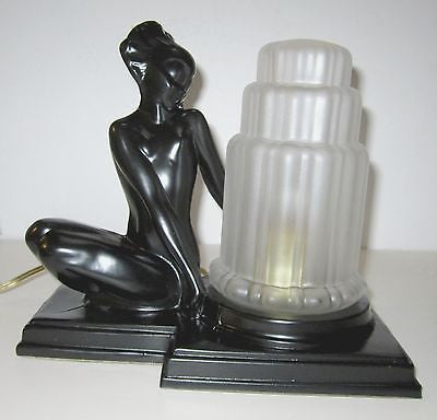 Frankart -Art Deco Nymph Fish Face Table -Lamp in a Black Finish ALL metAL