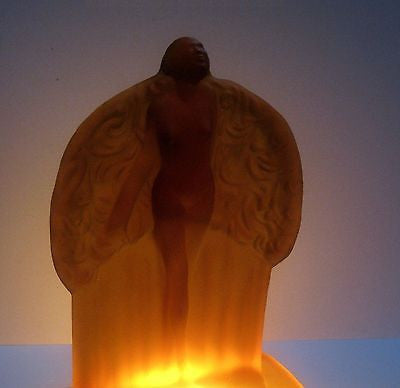 Frankart Sally Rand Nude Feather Nymph Frosted Amber Glass Art Deco laMP