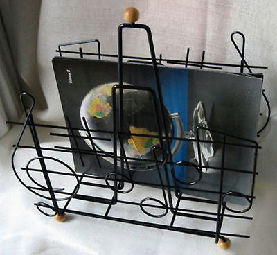 1970'S EAMES Style Moderne Retro Music Note Magazine Rack in Steel Wire