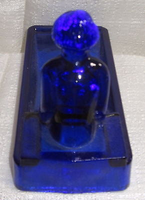 Art Deco nymph card desk tray ashtray soap dish in cobalt blue all glass USA